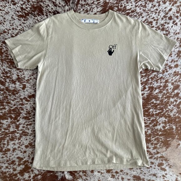 Off-White Men's Cream and Tan T-shirt - Picture 1 of 4